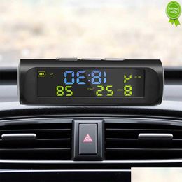 Reloj de carga solar digital del automóvil con fecha de hora LCD Pantalla de temperatura en el automóvil para decoración de piezas personales al aire libre Entrega de gotas Dhciu