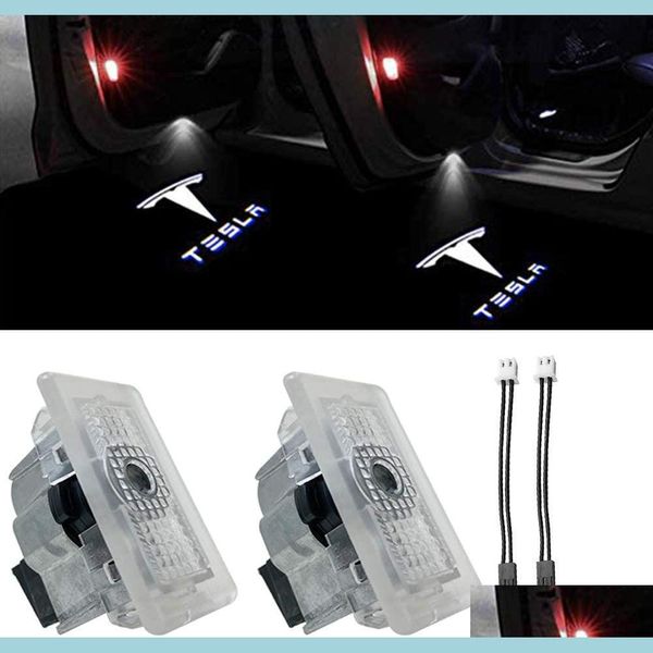 Portes de voiture LED Puddle Porte Lumières Logo De Voiture Projecteur Étape Bienvenue Pour Tesla Modèle 3 S X Drop Livraison 2022 Pièces De Motos Mobiles Ex Dhgbm