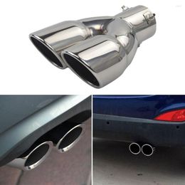 Punta de escape doble para coche, borde enrollado atornillado, corte inclinado, acero inoxidable, entrada de 76mm, silenciador automático, suministros exteriores plateados