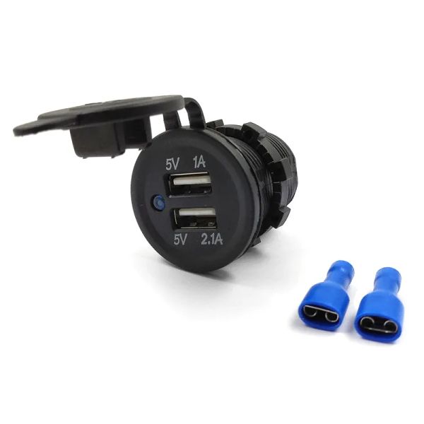 Cubierta de cargador USB Dual para coche, para motocicleta, camión, ATV, barco, 12V-24V, LED, adaptador de corriente para cargadores de montaje en enchufe USB Dual