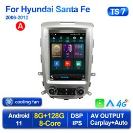 Lecteur dvd de voiture Android 11 pour Hyundai Santa Fe 2 2006-2012 Tesla Style Carplay Radio multimédia GPS Navigation tête unité stéréo 2din