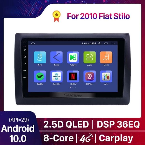 Lecteur multimédia dvd de voiture Android 9 pouces 2din HD écran tactile GPS audio stéréo pour 2010-Fiat Stilo avec Bluetooth WIFI