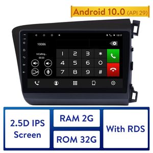 Auto DVD Multimedia Player GPS Navigatie 9 Inch Radio voor 2012-Honda Civic Right Hand Drive Android 10.0 2 GB RAM 32GB ROM