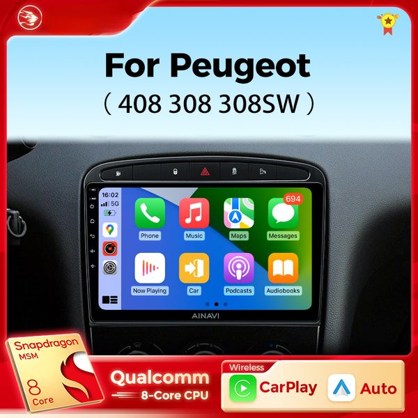 Radio DVD de voiture pour Peugeot 308 308SW 408 2012-2020 Carplay Android Auto Qualcomm Stereo Multimedia Player DSP 48EQ 2 DIN