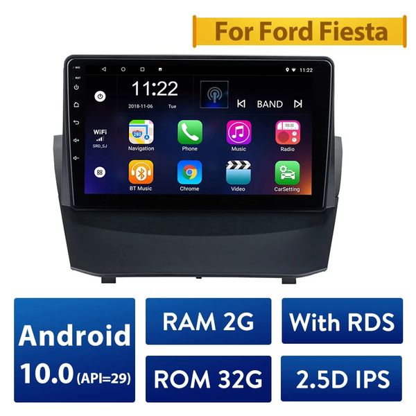 Reproductor Multimedia con sistema de navegación GPS y Radio DVD para coche para Ford Fiesta 2009-2011 compatible con DAB + 9 pulgadas 2din Android 10,0 IPS