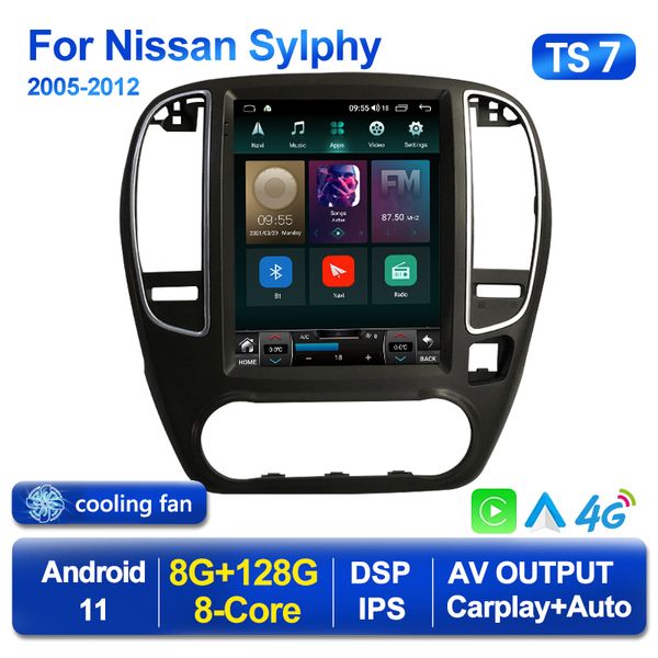 Voiture DVD Radio lecteur multimédia Android 11 pour Nissan Bluebird Sylphy G11 Tesla Style Carplay GPS Navigation tête unité stéréo 2din