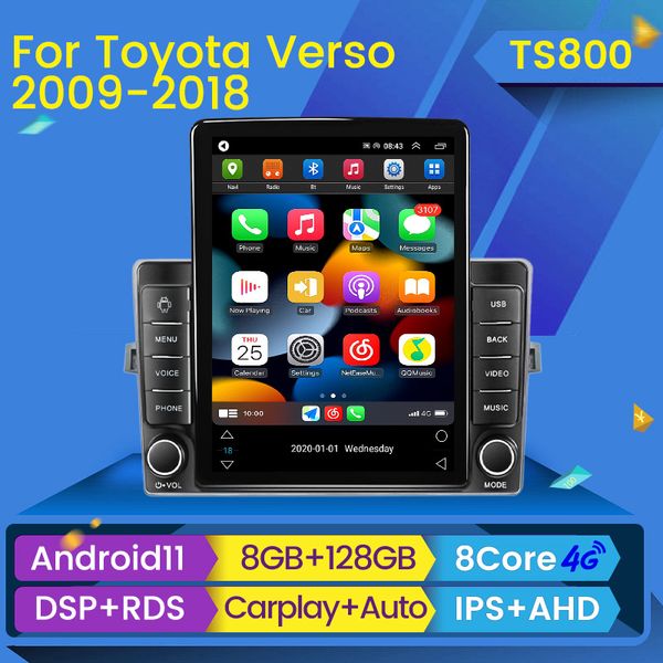 Lecteur Radio Dvd de voiture pour Toyota Verso EZ 2009-2016 Tesla Style Android 11 GPS multimédia vidéo Navigation stéréo DSP BT