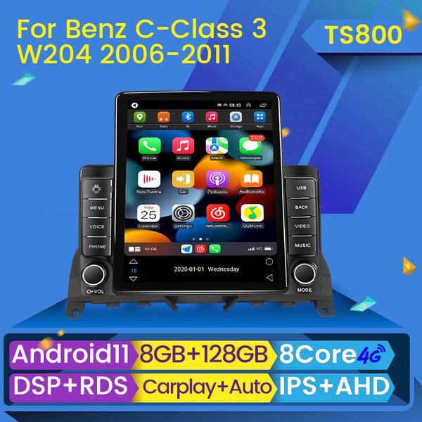 Reproductor de Radio y DVD para coche, navegación GPS, BT, Multimedia, Carplay, DSP, Android 11, para Mercedes Benz Clase C 3 W204 S204 2006-2011