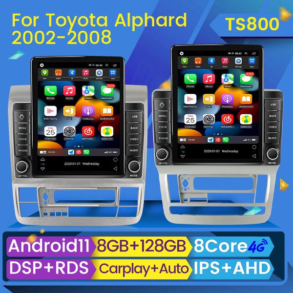 Car DVD Radio Video Android 11 Player Carplay 4G LTE pour Tesla Vertical Audio pour Toyota Alphard 2002-2007 GPS multimédia