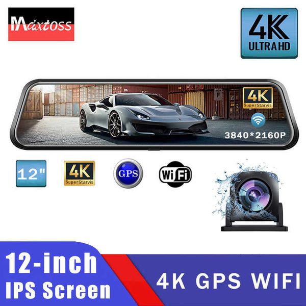 Coche dvr 12 pulgadas 4K GPS WIFI Dvr Dash Cam Dual Lens Dashcam Cámara Drive Recorder Stream Espejo retrovisor IPS ScreenHKD230701