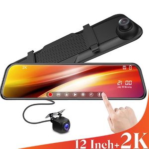 Voiture Dvr 12 pouces DashCam Stream Media rétroviseur 2K Vision nocturne enregistreur vidéo registraire automatique 1080P vue arrière caméra de tableau de bord DVRs