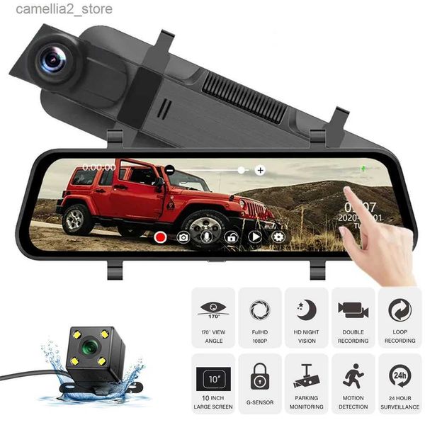 Coche DVR 24H Dash Cam 10 pulgadas Coche DVR Cámara trasera Full HD 1080P Drive Video Recorder Registrator Auto Rearview Dual Dashcam Black Box Q231115