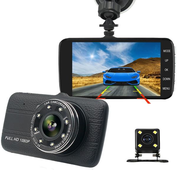 Cámara de salpicadero Dvr para coche de 4,0 pulgadas con cámara de visión trasera Full HD 1080P grabadora de vídeo de doble lente registradores automáticos cámara de salpicadero para vehículos