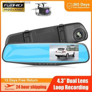 car dvr 4.3inch 24H 1080P DVR Dash Cam Voiture Rétroviseur Caméra Double Objectif IPS Vision Nocturne Enregistreur Vidéo Boîte Noire Dashcam Nouveau Q231115