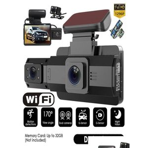 Voiture Dvr A88 Wifi 3 pouces IPS Dash Cam 1080P double objectif caméra grand angle enregistreur vidéo avant avec intérieur ou arrière nuit Drop livrer Dhd97