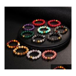 Coche DVR Anillos de banda 4 mm Cuentas de piedra Anillo elástico Curación Cristal Cuarzo Chakra Rosa Rojo Verde Dedo índice para mujeres Hombres Gota Entrega Joyería Dhkpz