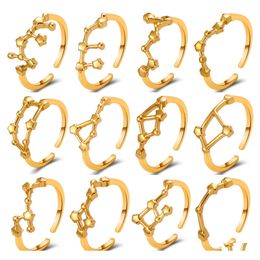 Auto DVR Bandringen Verstelbaar 12 Constellaties Ring voor vrouw Opening Wedding Zodiac Knuckle Finger Birthday Juwelen Geschenkdruppel Dho31