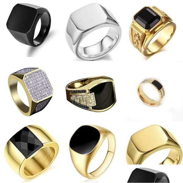 Car Dvr Band Rings Biker Punk Style Collection Gold Width Signet Square Finger para hombres Party Jewelry Venta completa Drop Delivery Ring Dhzel