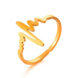 Coche dvr Anillos de banda Forma de latido del corazón Anillo Ecg de acero inoxidable Nudillo geométrico minimalista para mujeres Dedo Bagues Pour Femme Party Jewelry Dr Dhe6P