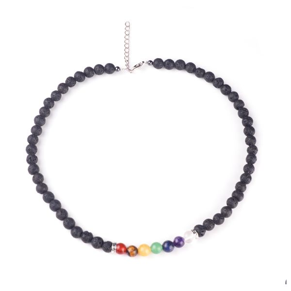 voiture dvr Colliers de perles Mticolor Collier en pierre naturelle Lava Rainbow Yogo 7 Perles d'améthyste Chakra Amet Bijoux Cadeau de Noël Drop Delivery Dhcnu