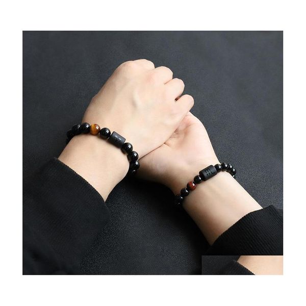 coche dvr Beaded Strands 12 Pulseras de constelaciones Hombres Black Stone Tigers Eye Bracelet Signo de estrella Zodiaco Horóscopo Amante Pareja Amistad Je Dhuqi