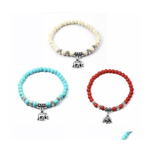 voiture dvr Brins de Perles 12 Pcs Mode Pierre Naturelle Perlée Howlite Turquoise Éléphant Bouddha Perles Yoga Bracelet Chakra Cristal Charmes Brace Dhaib