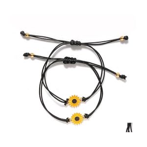 Auto DVR kralen strengen Boheemse email Sunflower Charms Strand gevlochten armband zuster liefde vriendschap kind verstelbaar touw daisy pols dh68d