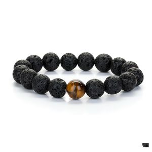 voiture dvr brins de perles bracelets de perles de roche de lave pour hommes brin volcanique noir 10 mm rond perles de diffusion d'huile essentielle avec 1pcs gemme naturelle dhtno