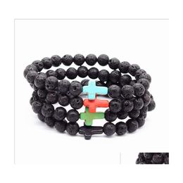 Auto DVR kralen Strengen Natuurlijke lava kralen Bracelet Cross Men and Women Essentiële olie diffusie yoga sieraden druppel levering armbanden dh32p