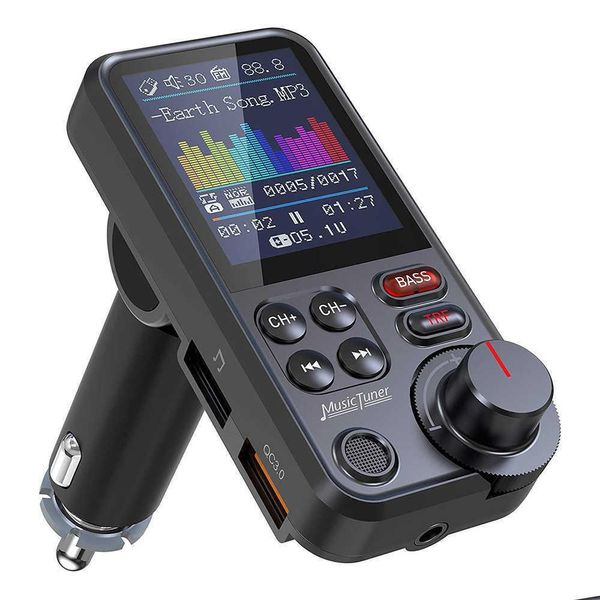 Car Dvr Bluetooth Car Kit 1.8 Wireless Fm Transmitter Aux Compatible con Qc3.0 Carga de agudos y graves Sonido Reproductor de música Cargador Quick Drop Dhsjt