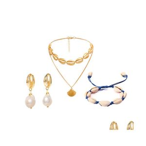 voiture dvr Bracelet Boucles D'oreilles Collier À La Main D'été Plage Shell Conque Mme Bracelet Ensemble De Bijoux 3 Pièce Drop Delivery Sets Dh8Vs