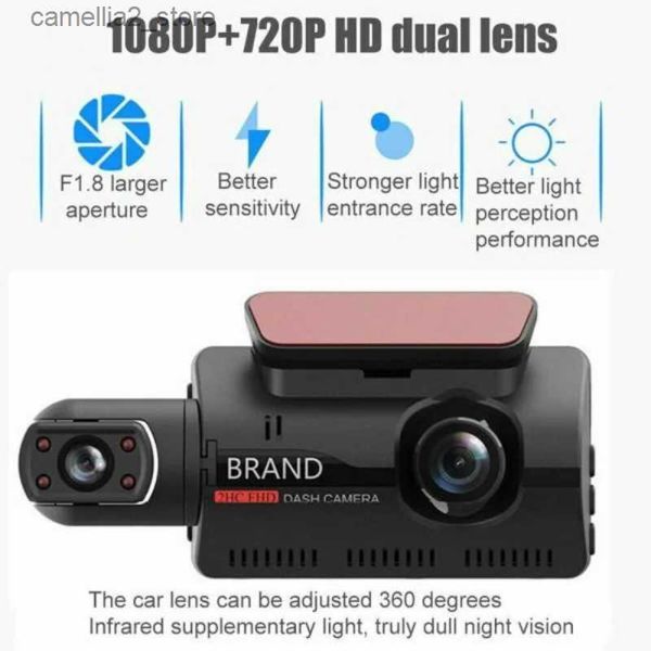 Voiture DVR voiture Dashcam double caméra HD à l'intérieur de la caméra avant arrière 2 enregistreur d'objectif enregistreurs DVR de voiture Dash Cam Auto grand angle Vision nocturne Q231115