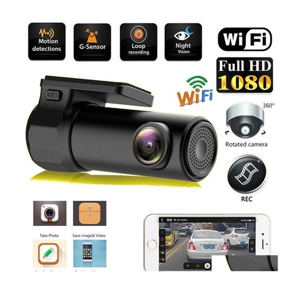 car dvr Voiture Dvrs 1080P Smart Wifi Dvr Mini Dash Cam 140 degrés Fl Hd Version nocturne Den caméra avec Gsensor 24 heures moniteur de stationnement Drop Del Dhu8Q