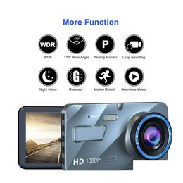 Car dvr Car Dvrs 2.5D 1080P Dual Lens Dvr Video Recorder Dash Cam Smart Gsensor Cámara trasera 170 grados Gran angular Tra Resolución HD Drop Del Dhedv