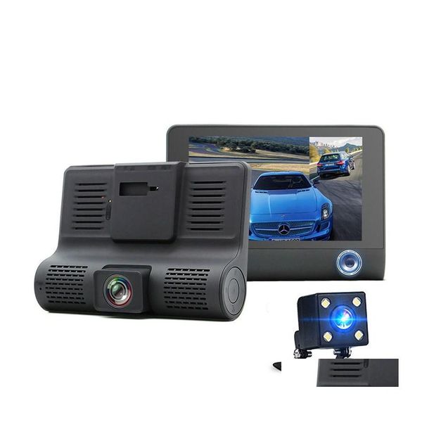 voiture dvr Voiture Dvrs 2021 4.0 Dvr Caméra Caméras Double Lentille Avec Vue Arrière Registraire Trois Vision Nocturne Vidéo Dashcam Caméscope Drop Delivery Mob Dhd4B