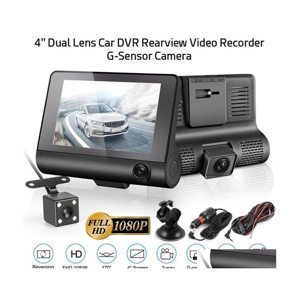 coche dvr Car Dvrs 3 Cámaras Lente 4.0 Pulgadas Touch Sn Dvr Video Recorder Fhd 1080P Dash Cámara Soporte Vista trasera Drop Delivery Móviles Motocicleta Dhn8O