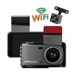 Dvr de voiture DVR de voiture 4,0 pouces Dvr 1080P Fl Hd Dash Cam Caméra à double objectif 170 degrés grand angle enregistrement de cycle vidéo Support de véhicule Wifi X Othnk