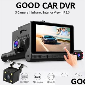 Car DVR Car DVRS 4 pouces HD 1080p 3 Lens DVR Video Recorder Dash Cam Smart G-Sensor arrière Caméra arrière 170 degrés Wide angle Tra Résolution FR OTFQ4