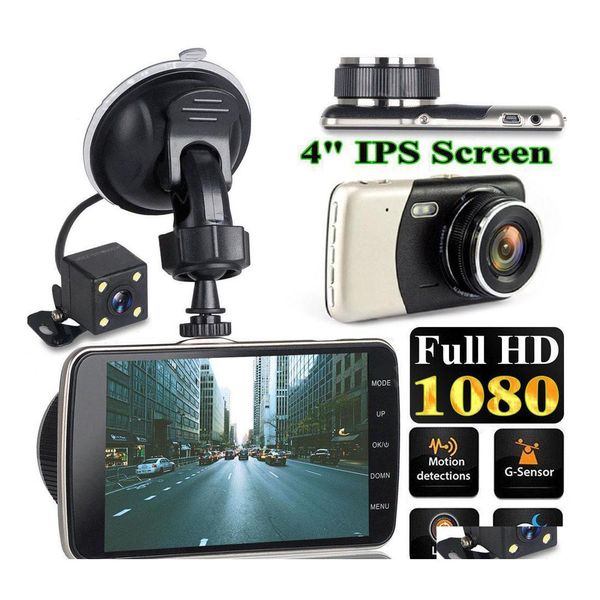 car dvr DVR de voiture 4 pouces LCD Sn Dash Cam double objectif HD 1080P caméra DVR véhicule enregistreur vidéo Gsensor moniteur de stationnement Support 32G TF carte Dro Dhkpj