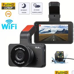 Auto Dvr Auto Dvr Dash Cam Dvr 24H Hd 1296P Camera Dual Lens Videorecorder Black Box Cyclus Dashcam met Wifi G-sensor Nachtcamcorder Otmmg