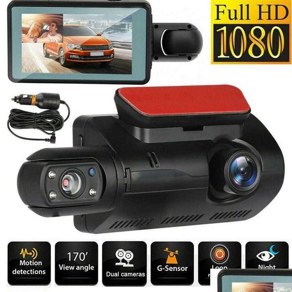 Car DVR Car DVRs DVR 2022 Dashcam Dual HD Cámara trasera delantera interior 2 Grabadoras de lentes Grabadoras Dash Cam Gran angular Visión nocturnahkd230701 Dhvpz