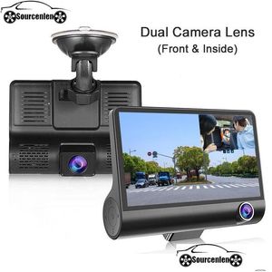 Voiture Dvr Voiture Dvrs En 1 Dvr 170 Degrés 1080P Hd Dash Cam Double Lentille Dashcam Avec Caméra De Recul Avant Arrière À L'intérieur Enregistreur Vidéo 4 Pouces Dhndx