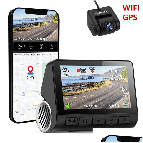 Car Dvr Car Dvrs V55 3 pouces IPS Dash Cam intégré Gps Wifi 1080P Dvr double objectif caméra Dashcam grand angle enregistreur vidéo arrière nuit Dro Dhm24