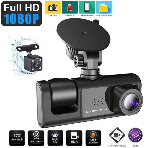 Car dvr Channel Dash Cam para grabadora de video Dashcam Black Box Dual Lens DVR con cámara de visión trasera 24H Parking MonitorHKD230701