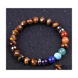 Auto DVR Charmarmbanden 7 Chakra's Men Bracelet gefacetteerde Tiger Eye Stone kralen gevlochten yoga hand snaar vrouwen sieraden vriendschap geschenk deli dhiel