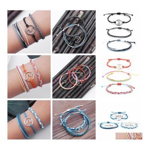 auto dvr bedelarmbanden bohemian wax lijn gevlochten armband golf handgemaakte 3 stks touw waterdichte kronkelende vrouw kind drop levering sieraden Dhuw8