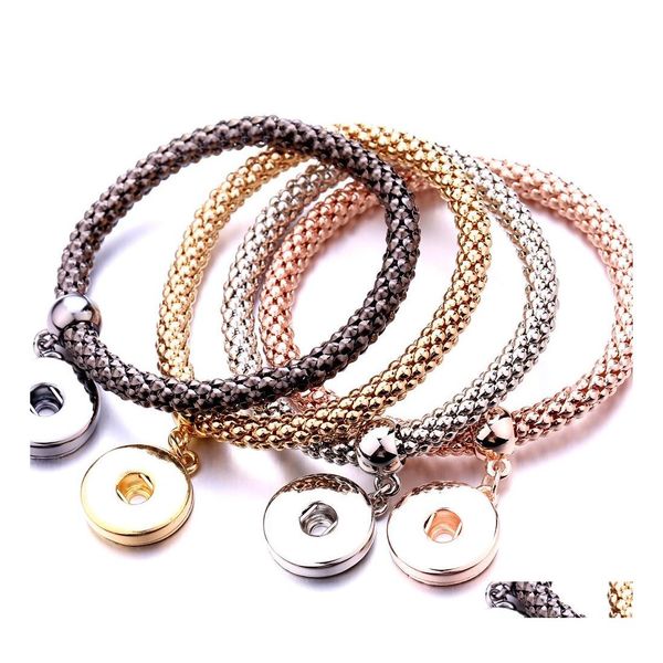 car dvr Charm Bracelets Snap Button Bracelet Jewelry Gold Sier Black Color Plating Corn Chain Bangle Fit 18Mm Snaps Botones Diy para mujeres Me Dhfgt