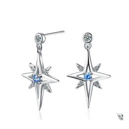 voiture dvr Charm S925 Timbre Sier Plaqué Bleu Cristal Shine Star Charms Blanc Zircon Boucles D'oreilles Type De Goujon Femmes Mode Bijoux De Noce Dro Dhphc