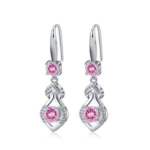 voiture dvr Charme S925 Timbre Sier Plaqué Boucles D'oreilles Larme Charmes Bleu Rose Blanc Zircon Boucle D'oreille Bijoux Cristal Brillant Gland Cerceaux Piercing Pour Dhk5D