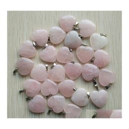 Car dvr Charms 20Mm Rose Quartz Heart Colgantes de piedra natural para collar Fabricación de joyas Drop Delivery Hallazgos Componentes Dhwhy